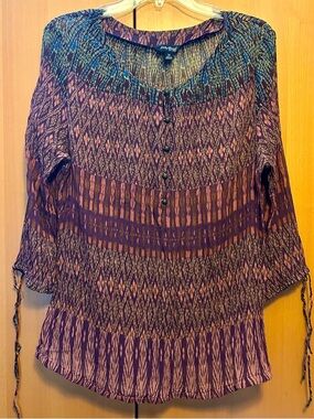 Lucky Brand Purple Patterned Boho Peasant Top